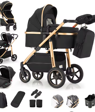 3-in-1 Kinderwagen met Luxe Opvouwbaar Aluminium Frame voor Pasgeborenen