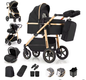 3-in-1 Kinderwagen met Luxe Opvouwbaar Aluminium Frame voor Pasgeborenen