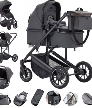 3-in-1 Kinderwagen met Luxe Opvouwbaar Aluminium Frame voor Pasgeborenen