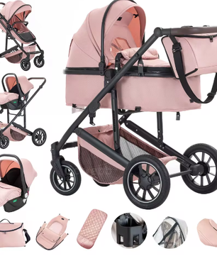 3-in-1 Kinderwagen met Luxe Opvouwbaar Aluminium Frame voor Pasgeborenen