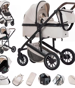 3-in-1 Kinderwagen met Luxe Opvouwbaar Aluminium Frame voor Pasgeborenen