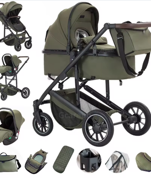 3-in-1 Kinderwagen met Luxe Opvouwbaar Aluminium Frame voor Pasgeborenen