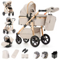 3-in-1 Kinderwagen met Luxe Opvouwbaar Aluminium Frame voor Pasgeborenen