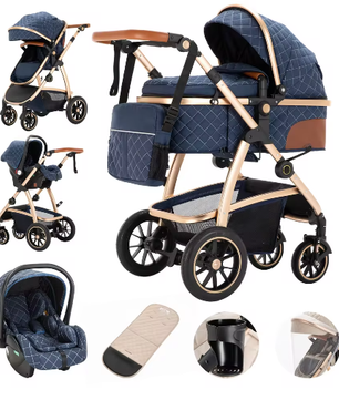 3-in-1 Kinderwagen met Verstelbare Handgreep, Hoog Landschap en Aluminium Frame