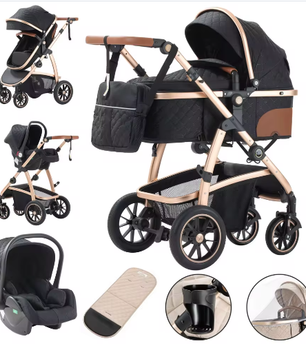3-in-1 Kinderwagen met Verstelbare Handgreep, Hoog Landschap en Aluminium Frame