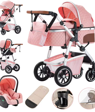 3-in-1 Kinderwagen met Verstelbare Handgreep, Hoog Landschap en Aluminium Frame