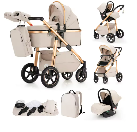 Kinderwagen 3-in-1 – Multifunctioneel, Opvouwbaar en Veiligheidszitje EU-norm