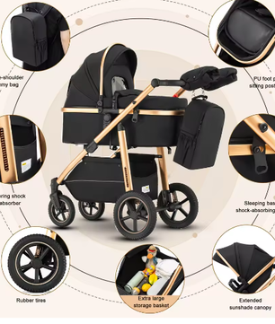 Kinderwagen 3-in-1 – Multifunctioneel, Opvouwbaar en Veiligheidszitje EU-norm