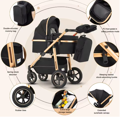Kinderwagen 3-in-1 – Multifunctioneel, Opvouwbaar en Veiligheidszitje EU-norm