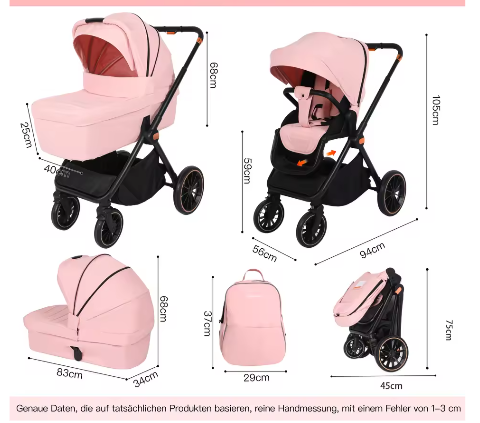 4-in-1 Kinderwagen met Autostoeltje en ISOFIX-Basis – Omkeerbaar Reissysteem voor Pasgeborenen