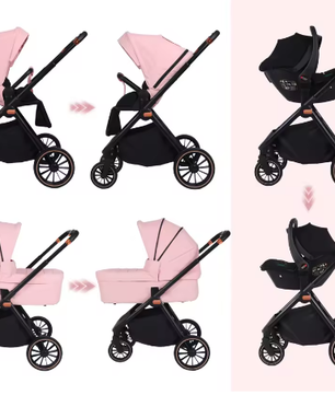 4-in-1 Kinderwagen met Autostoeltje en ISOFIX-Basis – Omkeerbaar Reissysteem voor Pasgeborenen
