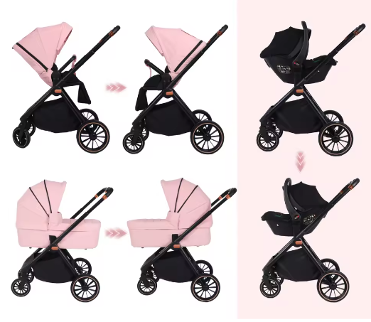4-in-1 Kinderwagen met Autostoeltje en ISOFIX-Basis – Omkeerbaar Reissysteem voor Pasgeborenen