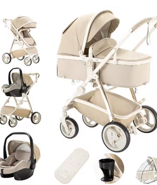 3-in-1 Kinderwagen – Luxe Reiskinderwagen met Draagzak en PU Afwerking