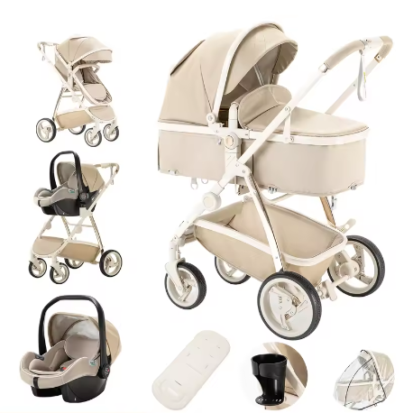 3-in-1 Kinderwagen – Luxe Reiskinderwagen met Draagzak en PU Afwerking