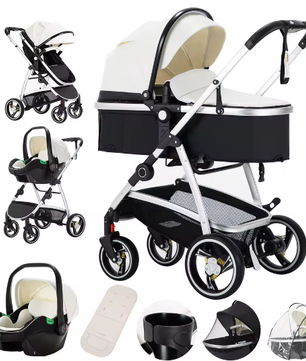 3-in-1 Kinderwagen – Luxe Reiskinderwagen met Draagzak en PU Afwerking