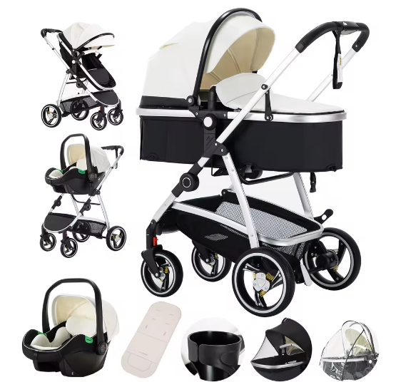3-in-1 Kinderwagen – Luxe Reiskinderwagen met Draagzak en PU Afwerking