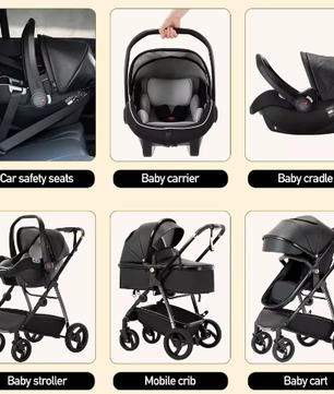 3-in-1 Kinderwagen – Luxe Reiskinderwagen met Draagzak en PU Afwerking