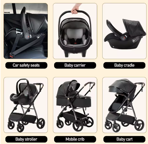 3-in-1 Kinderwagen – Luxe Reiskinderwagen met Draagzak en PU Afwerking