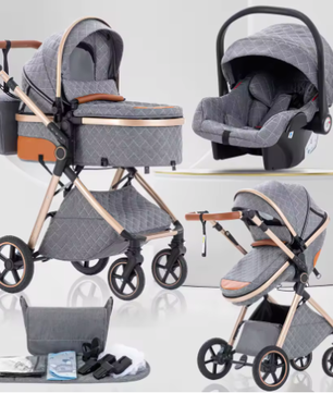 3-in-1 Kinderwagen – Multifunctionele en Eenvoudig Opvouwbare Kinderwagen