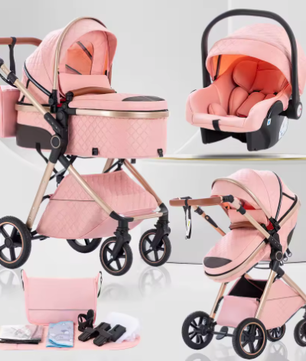 3-in-1 Kinderwagen – Multifunctionele en Eenvoudig Opvouwbare Kinderwagen