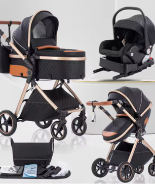 3-in-1 Kinderwagen – Multifunctionele en Eenvoudig Opvouwbare Kinderwagen