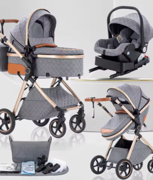 3-in-1 Kinderwagen – Multifunctionele en Eenvoudig Opvouwbare Kinderwagen