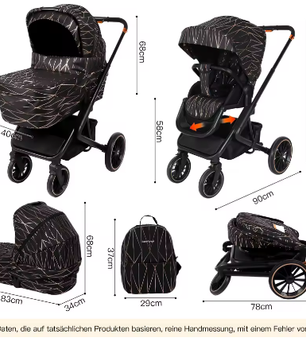 3-in-1 Kinderwagen – Luxe Reissysteem met Draagzak voor Pasgeborenen