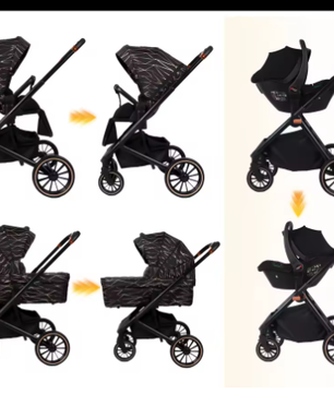 3-in-1 Kinderwagen – Luxe Reissysteem met Draagzak voor Pasgeborenen