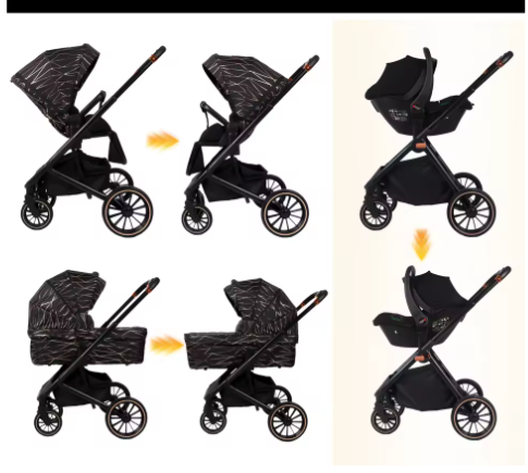 3-in-1 Kinderwagen – Luxe Reissysteem met Draagzak voor Pasgeborenen