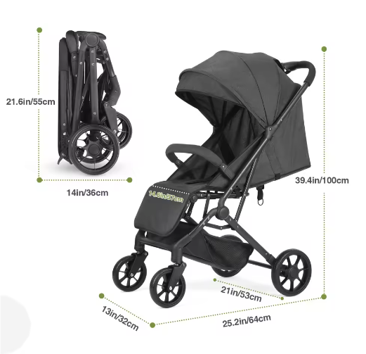 High-View Kinderwagen – Opvouwbare Tweeweg Kinderwagen met Vier Wielen