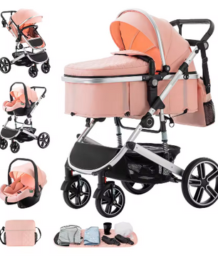 3-in-1 Babykinderwagen – Hoog Landschap, Verstelbaar Handvat, Aluminium Frame