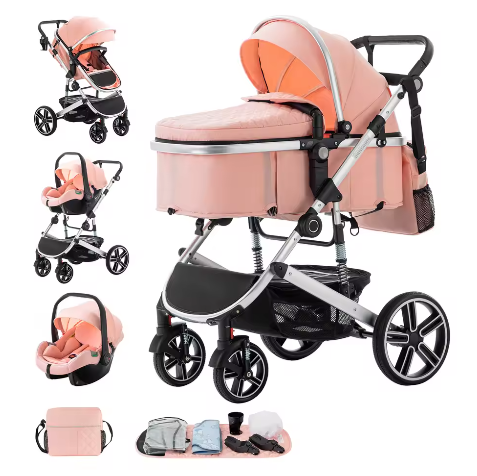 3-in-1 Babykinderwagen – Hoog Landschap, Verstelbaar Handvat, Aluminium Frame