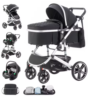 3-in-1 Babykinderwagen – Hoog Landschap, Verstelbaar Handvat, Aluminium Frame