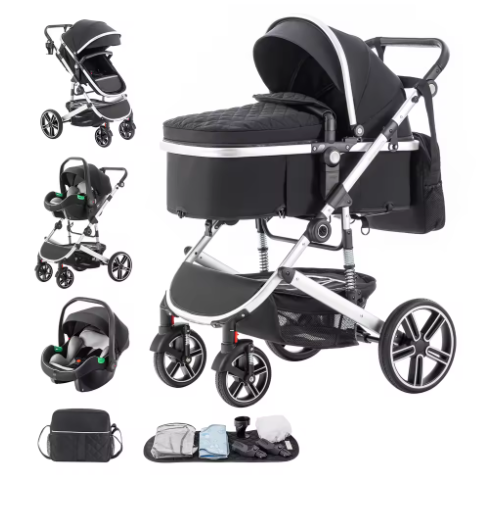 3-in-1 Babykinderwagen – Hoog Landschap, Verstelbaar Handvat, Aluminium Frame