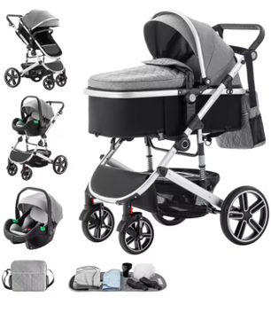 3-in-1 Babykinderwagen – Hoog Landschap, Verstelbaar Handvat, Aluminium Frame