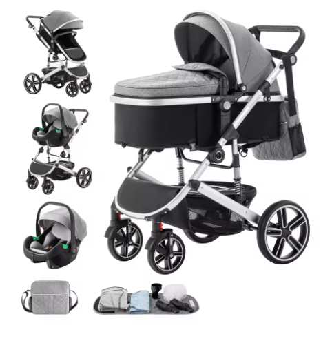 3-in-1 Babykinderwagen – Hoog Landschap, Verstelbaar Handvat, Aluminium Frame