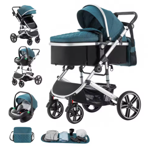 3-in-1 Babykinderwagen – Hoog Landschap, Verstelbaar Handvat, Aluminium Frame