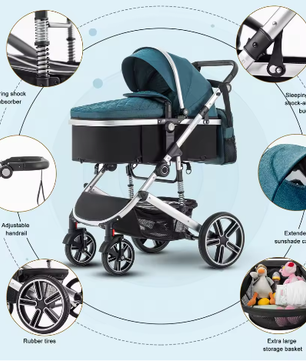 3-in-1 Babykinderwagen – Hoog Landschap, Verstelbaar Handvat, Aluminium Frame