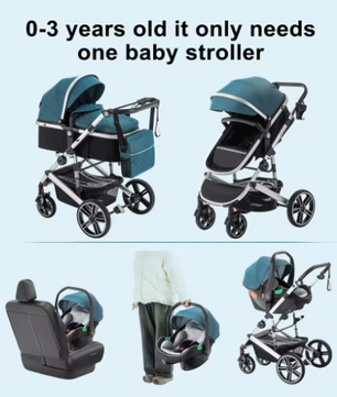 3-in-1 Babykinderwagen – Hoog Landschap, Verstelbaar Handvat, Aluminium Frame