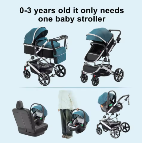 3-in-1 Babykinderwagen – Hoog Landschap, Verstelbaar Handvat, Aluminium Frame