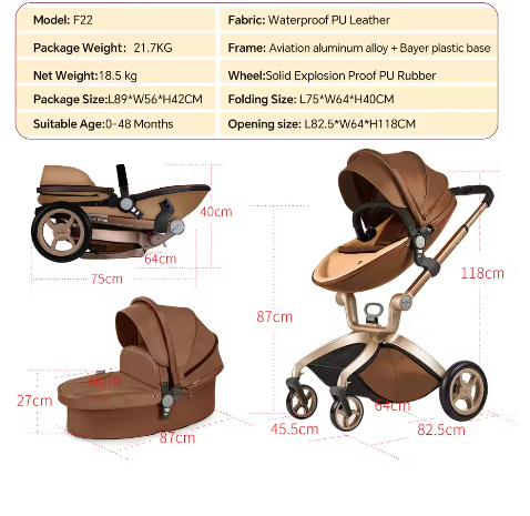 3-in-1 Kinderwagen – Verstelbare Zitting, Aluminium Frame, Grote Opbergmand
