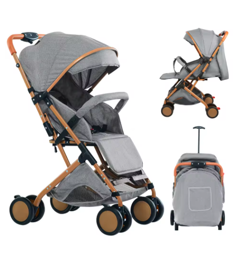 Opvouwbare Kinderwagen 4 Wielen – Draagbaar met Klamboe en Opbergmand