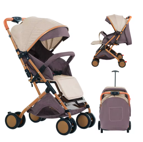 Opvouwbare Kinderwagen 4 Wielen – Draagbaar met Klamboe en Opbergmand