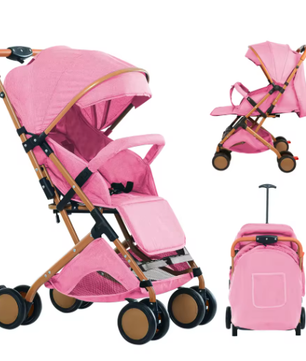 Opvouwbare Kinderwagen 4 Wielen – Draagbaar met Klamboe en Opbergmand