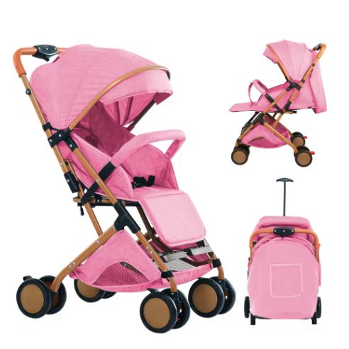 Opvouwbare Kinderwagen 4 Wielen – Draagbaar met Klamboe en Opbergmand