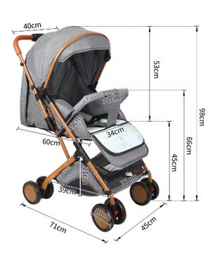 Opvouwbare Kinderwagen 4 Wielen – Draagbaar met Klamboe en Opbergmand