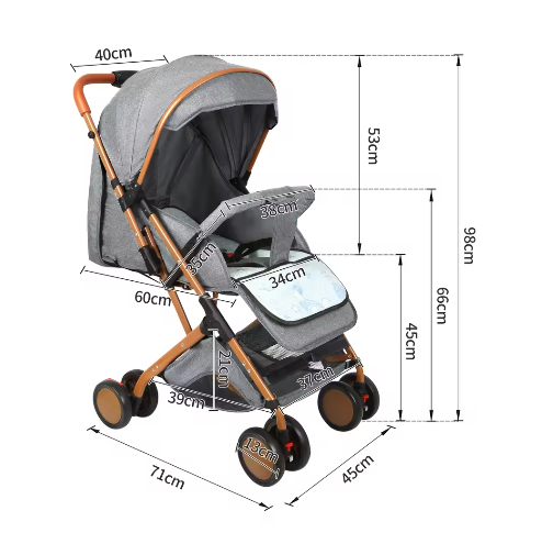 Opvouwbare Kinderwagen 4 Wielen – Draagbaar met Klamboe en Opbergmand