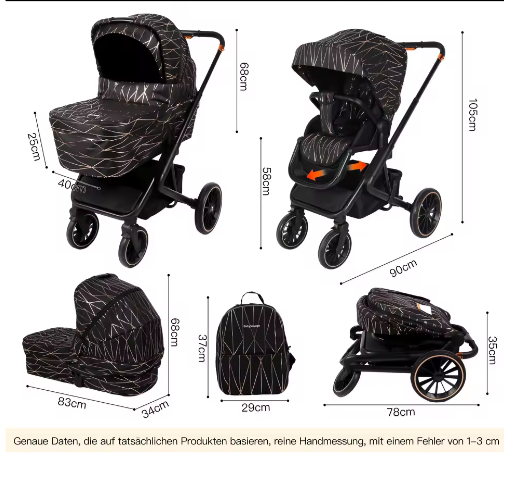 4-in-1 Kinderwagen – Opvouwbaar Reissysteem met Draagzak en ISOFIX