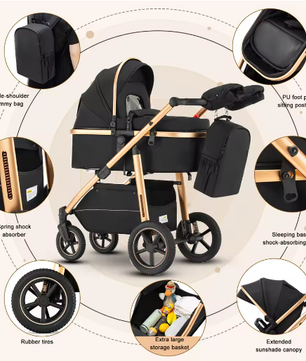 3-in-1 Kinderwagen – Hoge Landschap Wieg en Multifunctioneel
