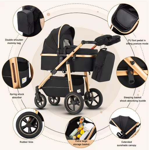 3-in-1 Kinderwagen – Hoge Landschap Wieg en Multifunctioneel